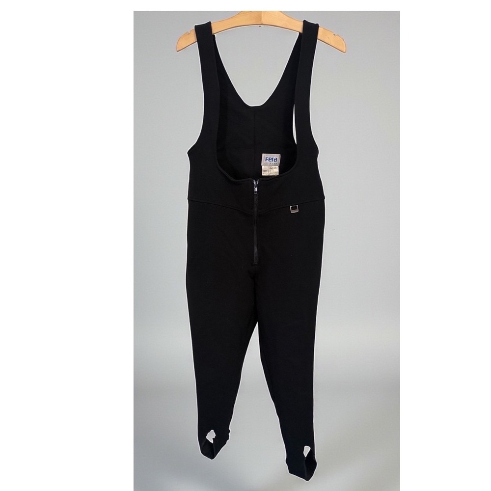 Fera Skiwear Vintage‎ Black Wool Blend Stirrups Ski Bib Overalls Womens 12R 12